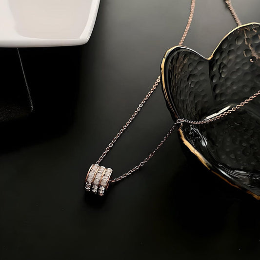 Titanium Steel Layered Rhinestone Collar Necklace - Rose Gold