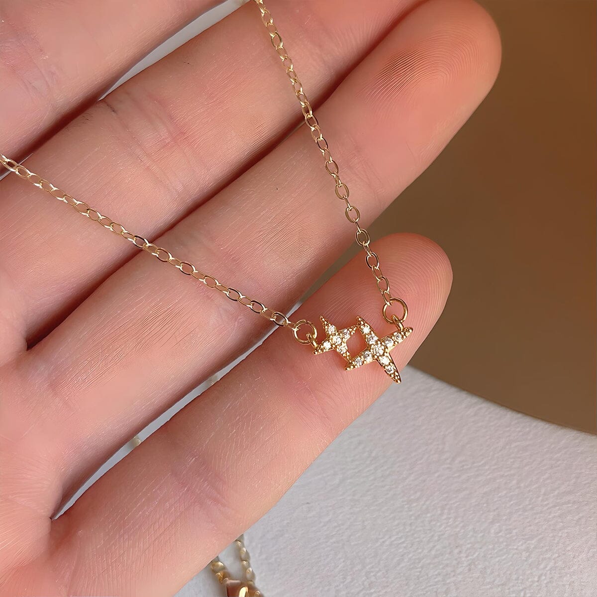 Copper Micro-insert Zirconia Star Collar Necklace