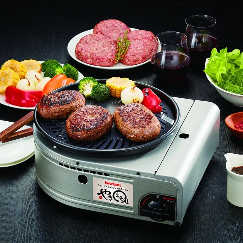 Iwatani Yakiniku II Smokeless Gas Grill Butane Fuel CB-SLG-2 with foods