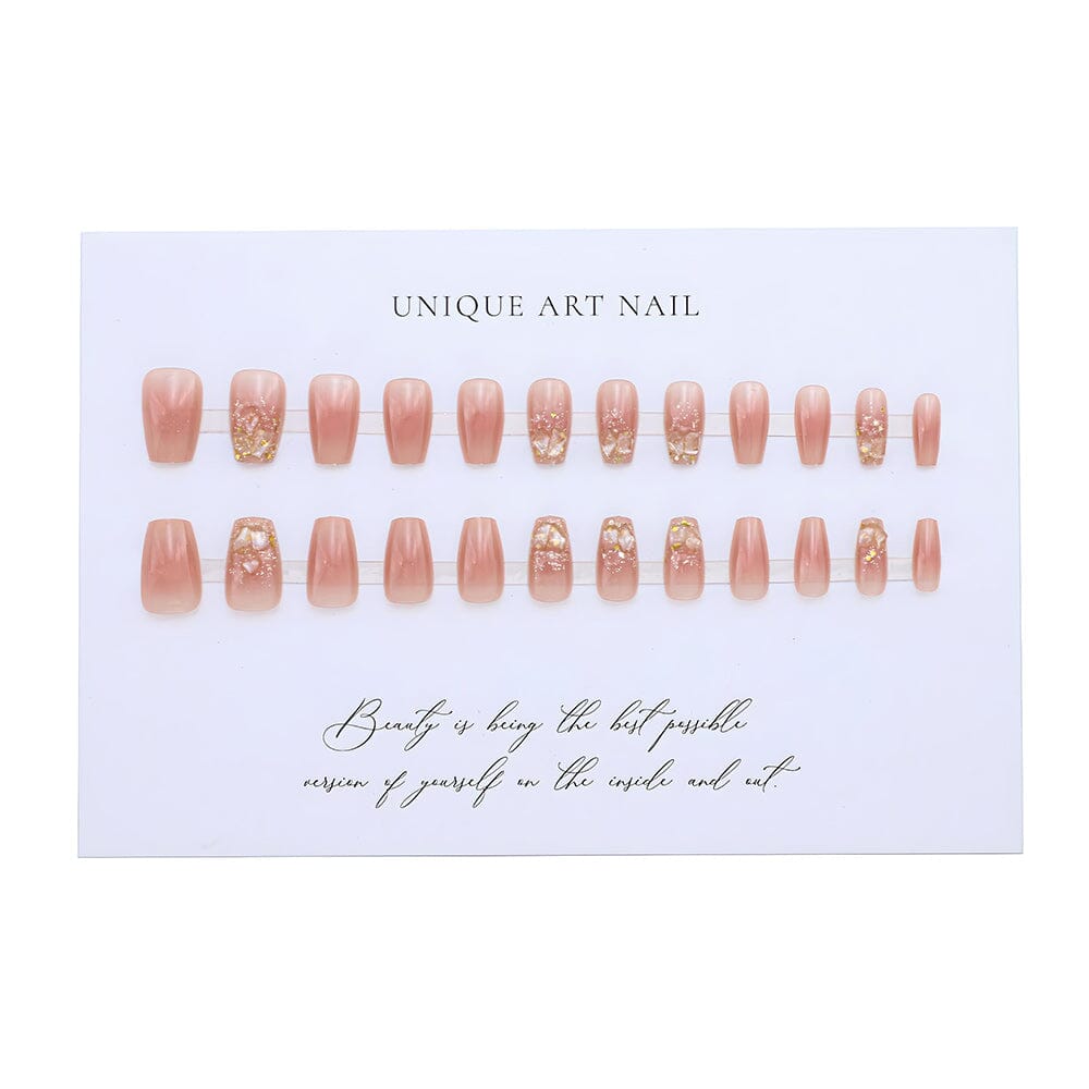 Hand-made UV Gel - Champagne - 24 PCs Finished Removable Nail - Medium Length