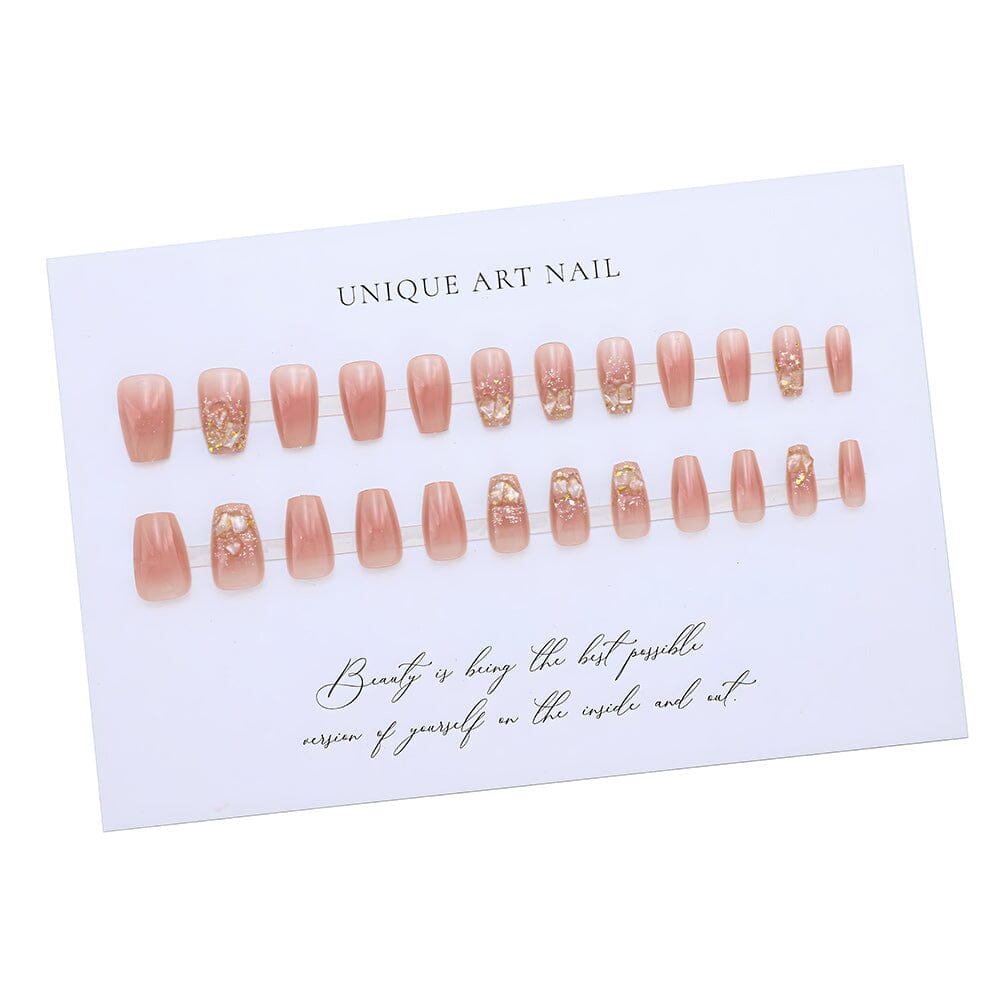 Hand-made UV Gel - Champagne - 24 PCs Finished Removable Nail - Medium Length