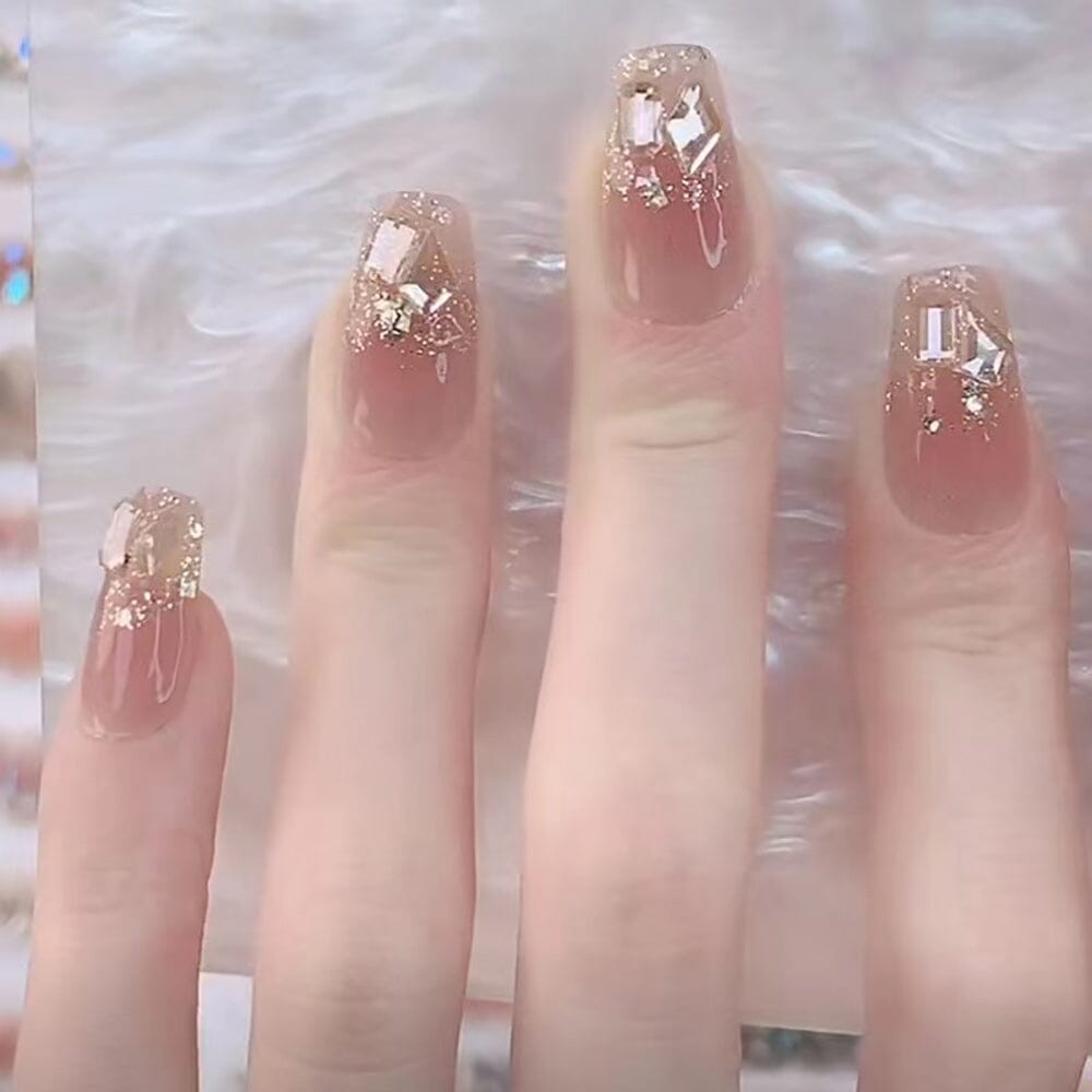 Hand-made UV Gel - Champagne - 24 PCs Finished Removable Nail - Medium Length