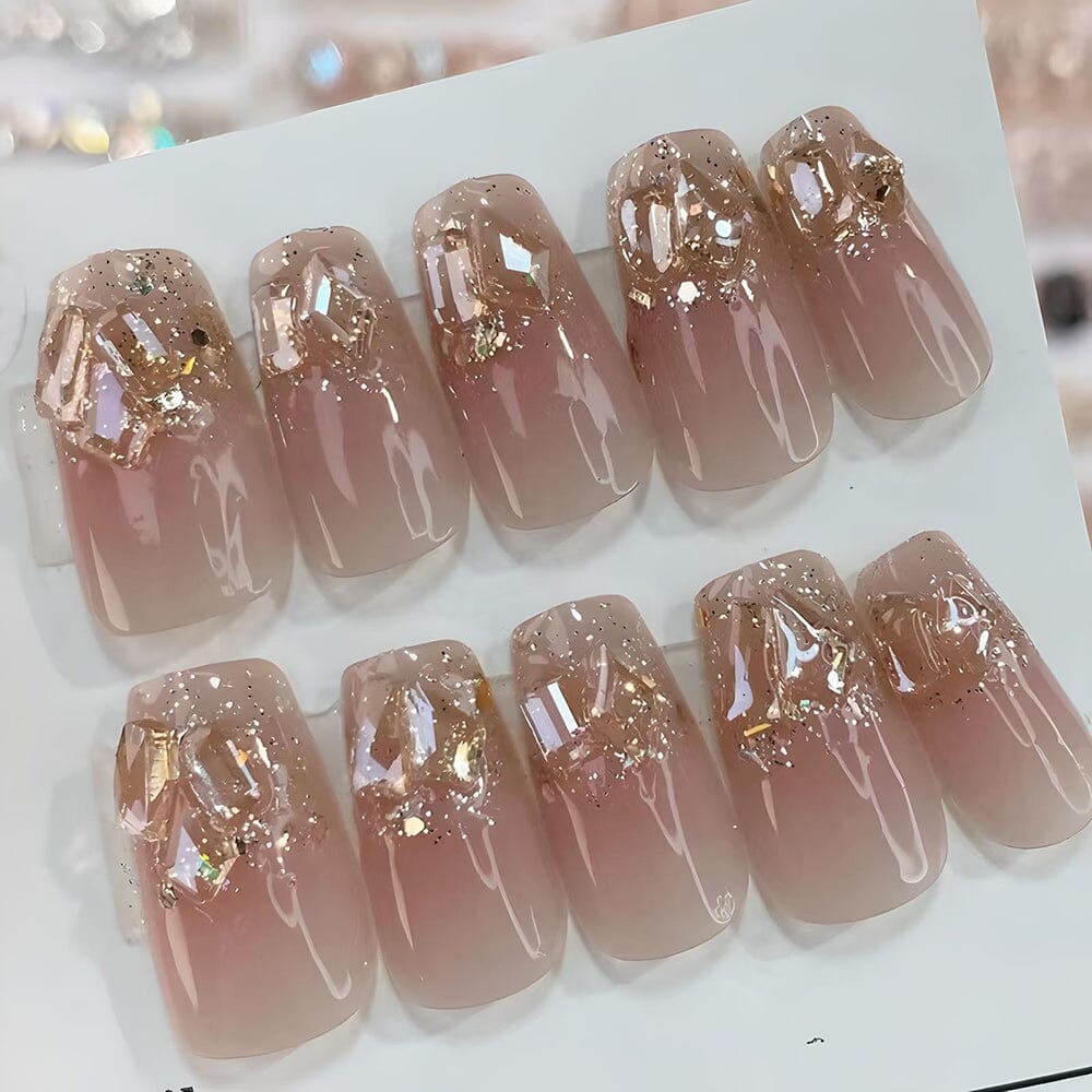 Hand-made UV Gel - Champagne - 24 PCs Finished Removable Nail - Medium Length