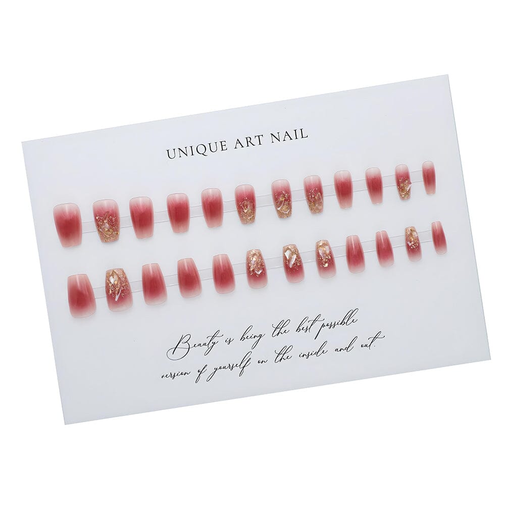 Hand-made UV Gel - Icy Blush Champagne Rhinestone - Removable Nail Patch Set