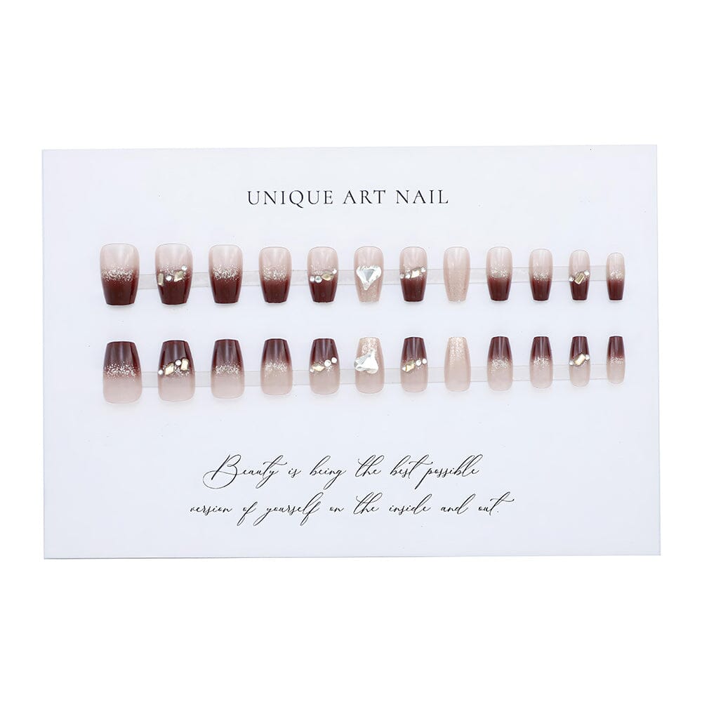 Trendy UV Gel - Burgundy French Style Crushing Rhinestone Bridal Nail Patch Set