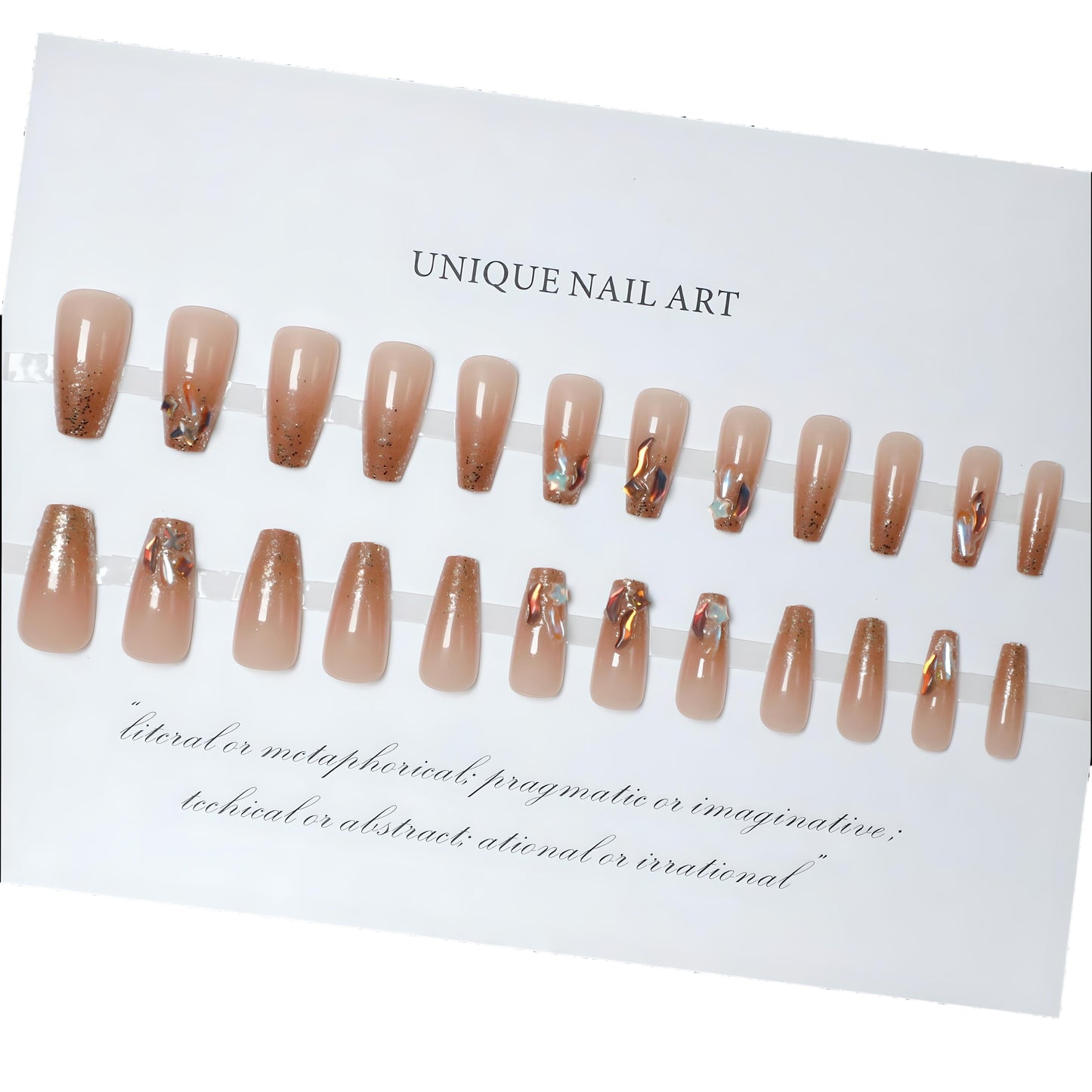 Long Maillard Autumn/ Winter Premium Shiny Luxury Ombre Removable Nail Set (Glue-Style)