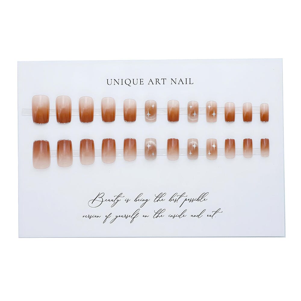 Autumn/ Winter Caramel Gradient Starry Cat Eye Removable Nail Patch set (Glue-Style)
