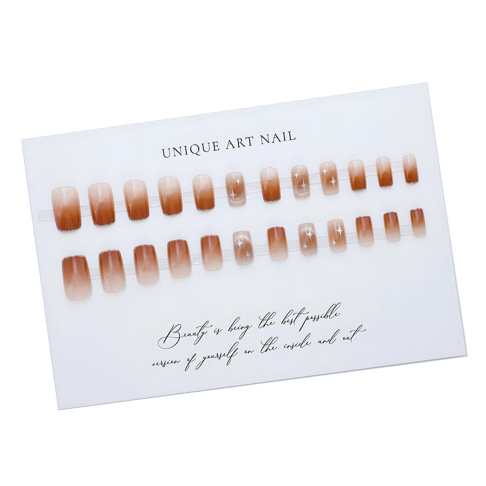 Autumn/ Winter Caramel Gradient Starry Cat Eye Removable Nail Patch set (Glue-Style)