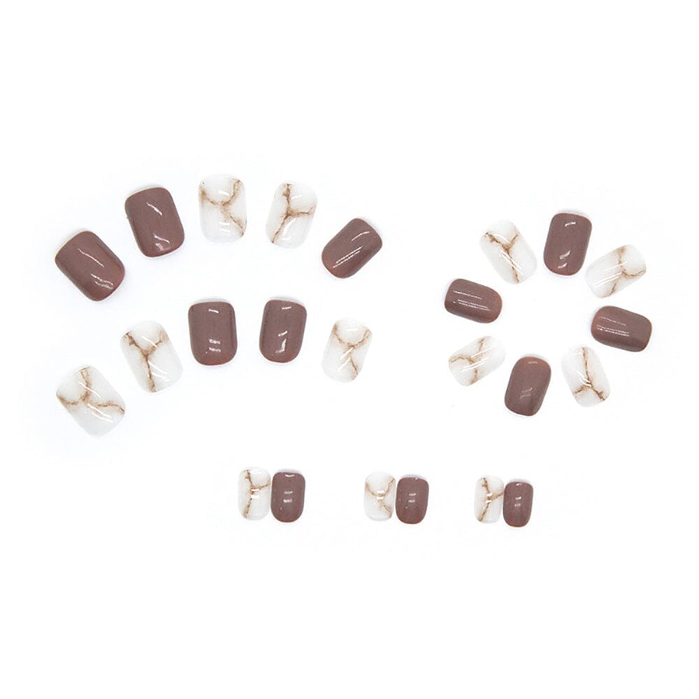 Short Minimal Marble Dyed Elegant Nail Patch Set (Glue-Style)