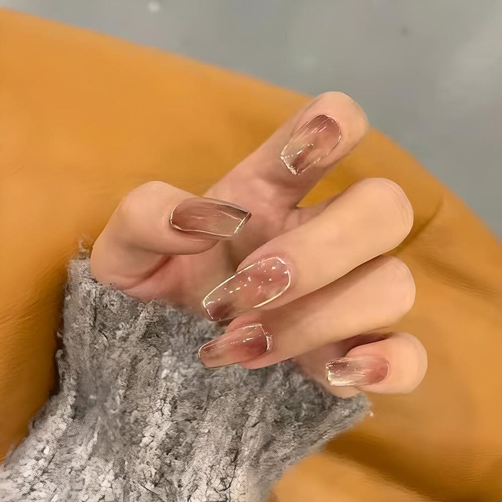 Long Classic Amber Dyed Elegant Nail Patch Set (Jelly Gel)
