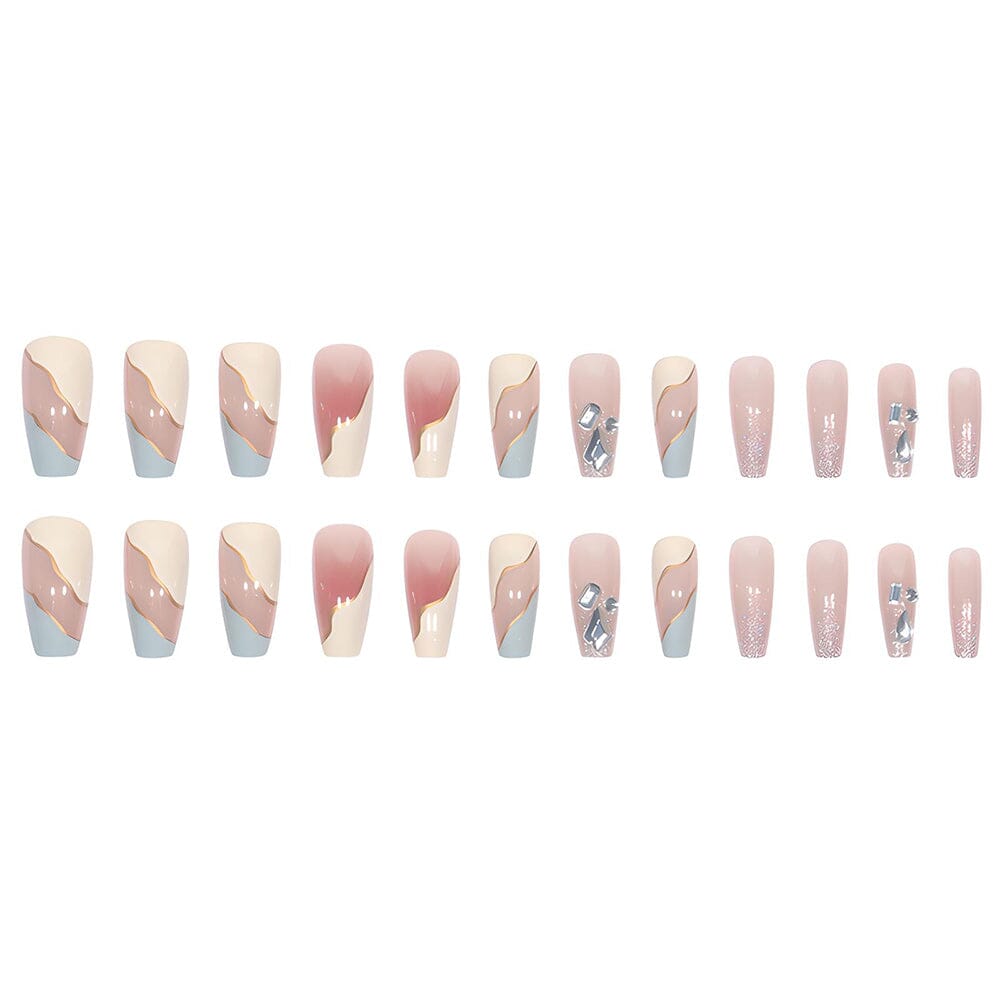 Long Milky Blue Removable Nail Patch Set (Glue- Style)