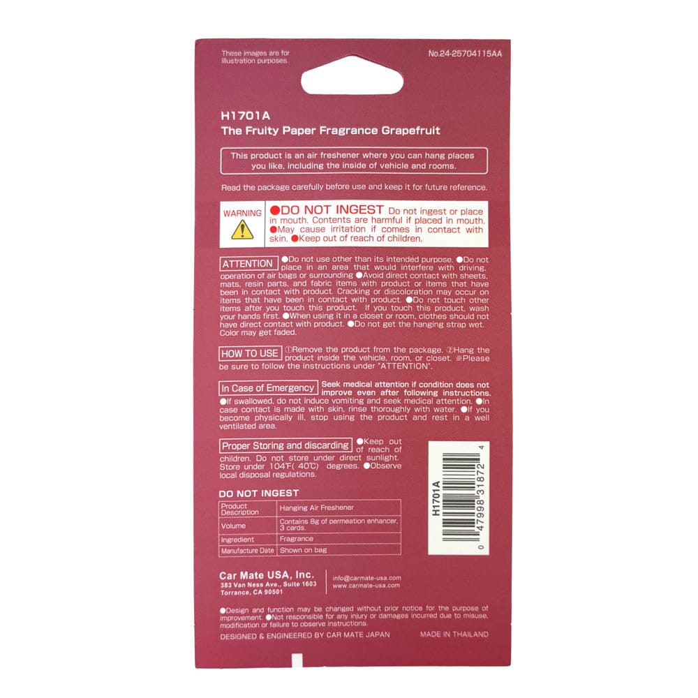 Carmate The Fruity Hanging Air Freshener H1701A - Grapefruit 3 Pcs Back