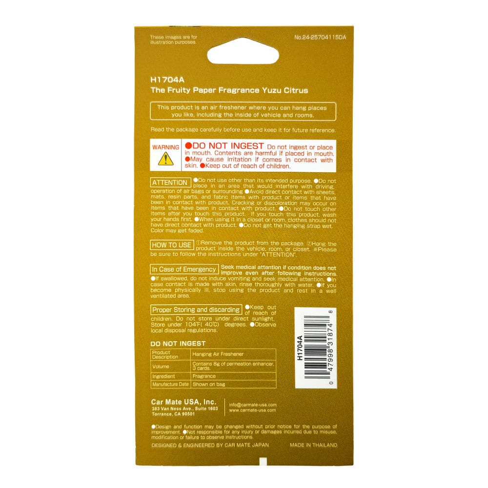 Carmate The Fruity Hanging Air Freshener H1704A Yuzu 3 Pcs Back