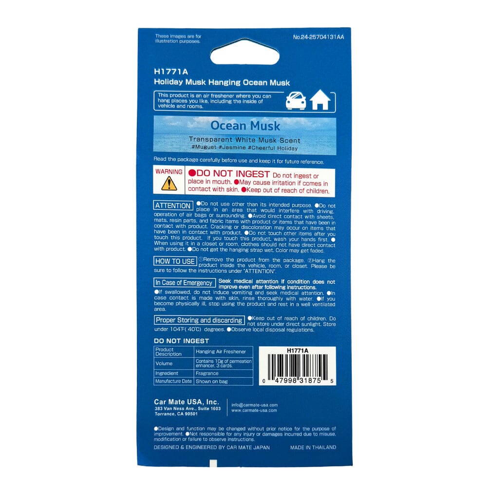 Carmate Holiday Musk Hanging Air Freshener H1771A - Ocean Musk 3 Pcs Back