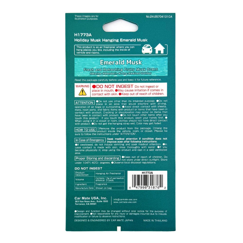 Carmate Holiday Musk Hanging Air Freshener H1773A - Emerald Musk 3 Pcs Back