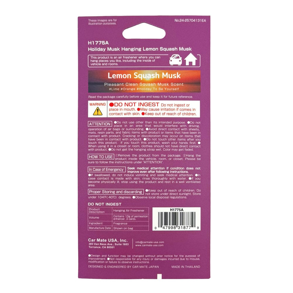 Carmate Holiday Musk Hanging Air Freshener H1775A - Lemon Squash Musk 3 Pcs