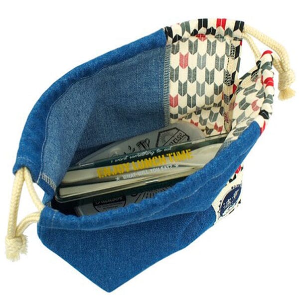 Japanese Yagasuri Print X Medium Blue Lunch Drawstring Sack Small