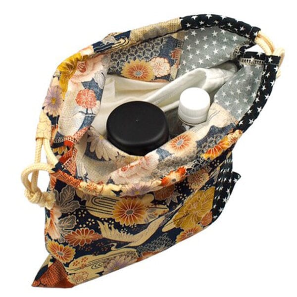 Japanese Crane Print x Black star Everyday Use Drawstring Sack Large