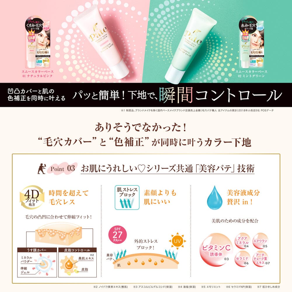 Sana Pore Putty Pate Smooth Color Base SPF 27 PA++ 01 Natural Pink