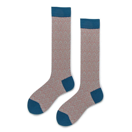 Retro Diamond Check Contrasting Cotton Socks - Dark Blue