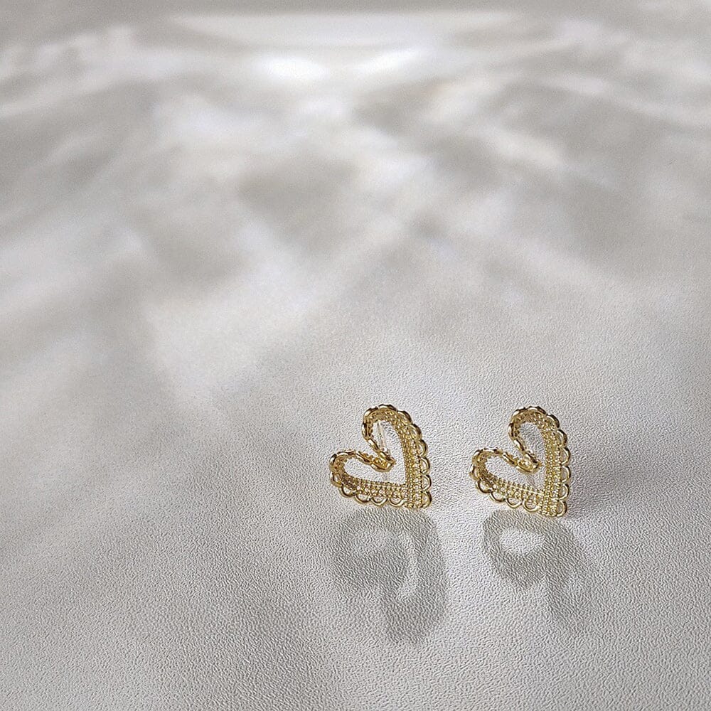 Sterling Silver Hollow Design Heart Earrings