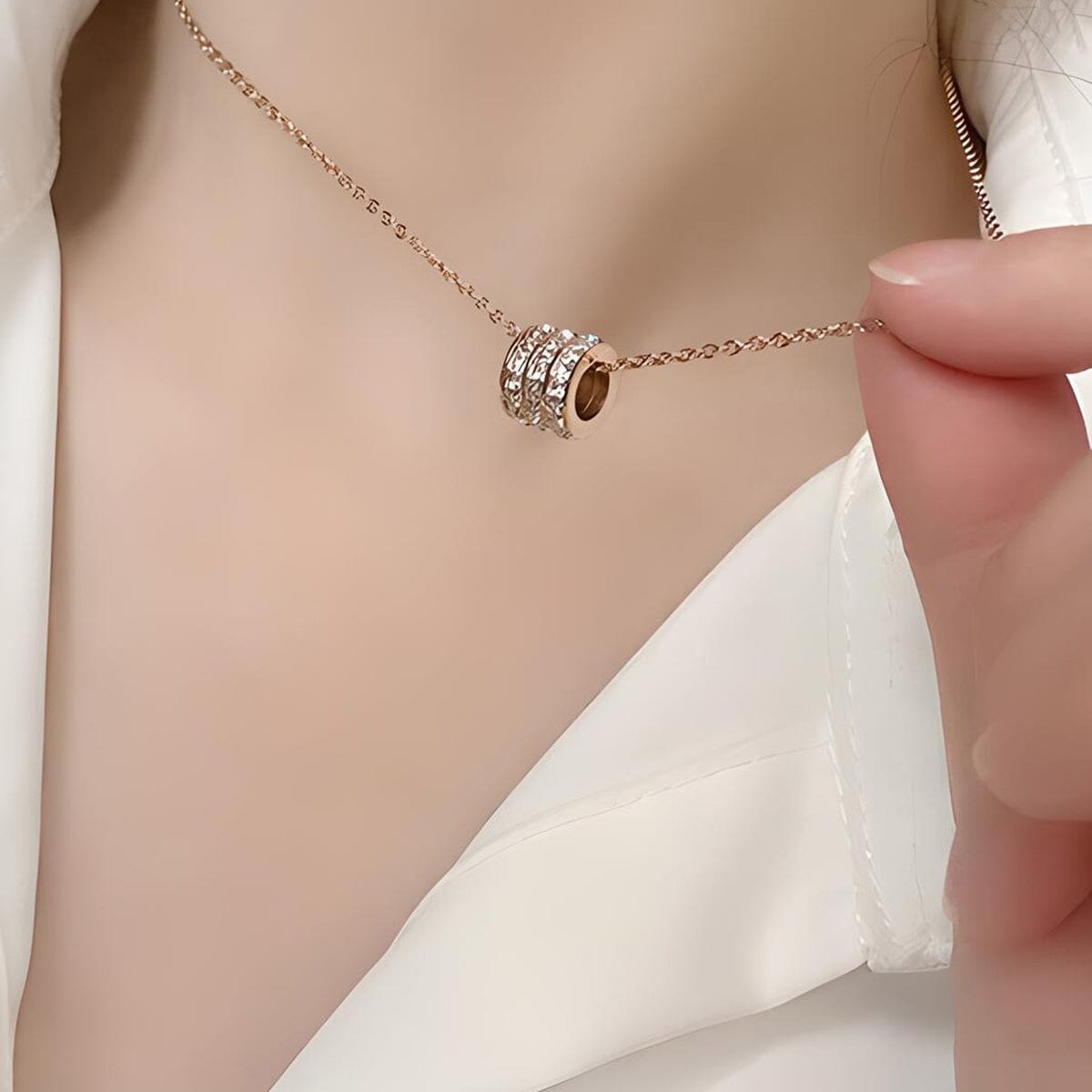 Titanium Steel Layered Rhinestone Collar Necklace - Rose Gold