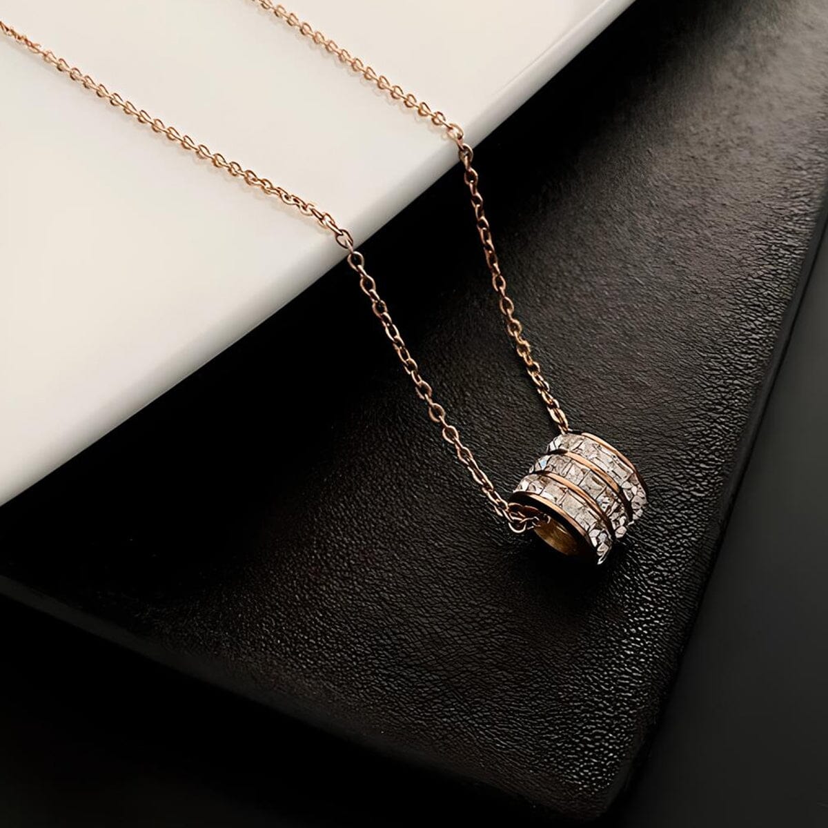 Titanium Steel Layered Rhinestone Collar Necklace - Rose Gold