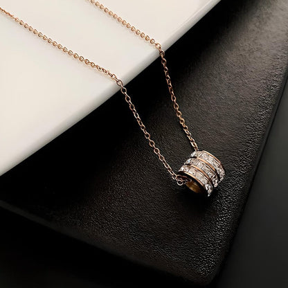 Titanium Steel Layered Rhinestone Collar Necklace - Rose Gold
