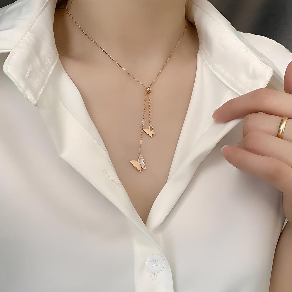 Titanium Steel Butterfly Necklace - Gold
