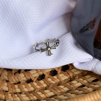 Silver Plated Simple Cross Ring - Adjustable Opening