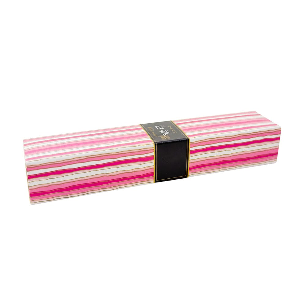 Kayuragi White Peach Japanese incense box with pink and white striped packaging