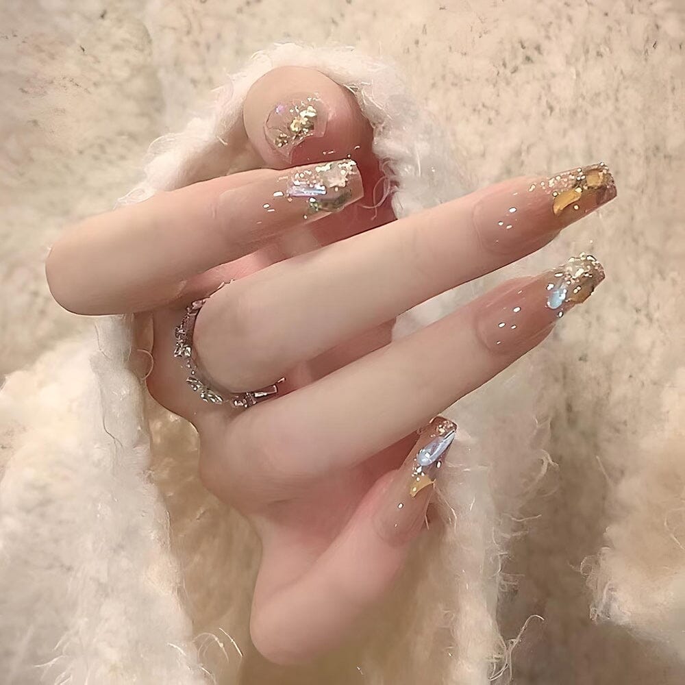 Long Maillard Autumn/ Winter Premium Shiny Luxury Ombre Removable Nail Set (Glue-Style)
