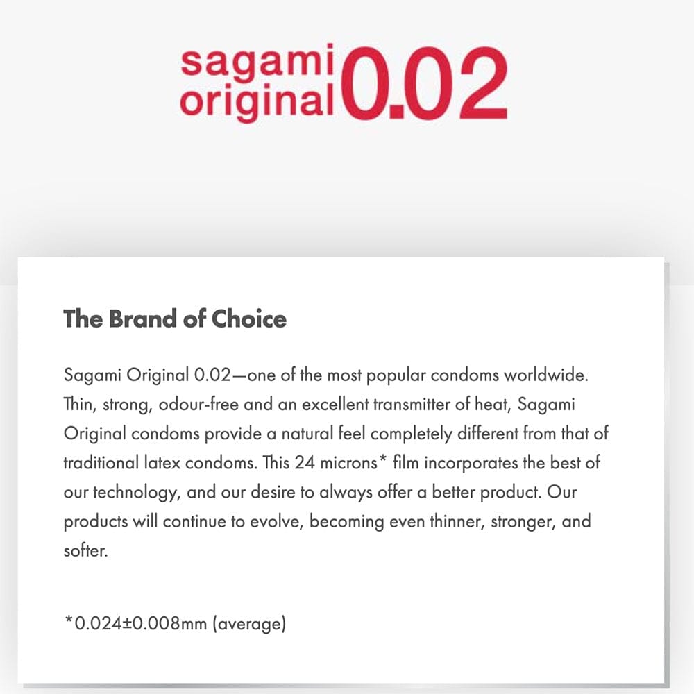 Sagami Original 0.02mm Condom 5 pcs offers ultra-thin polyurethane protection with a smooth, natural feel and no rubber odor.