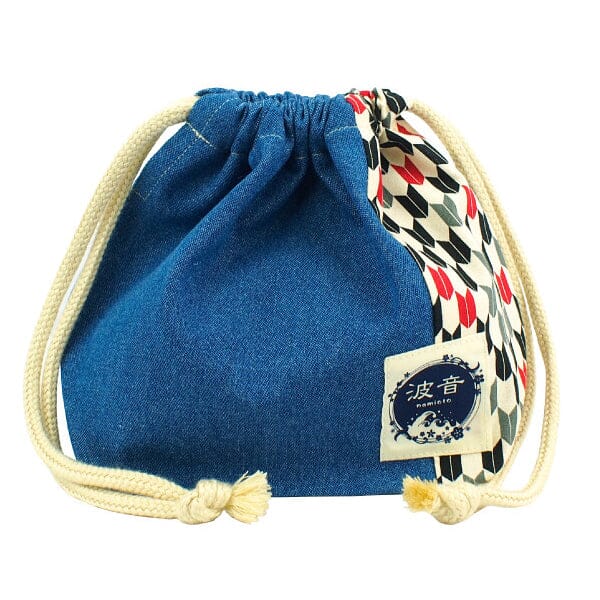 Japanese Yagasuri Print X Medium Blue Lunch Drawstring Sack Small