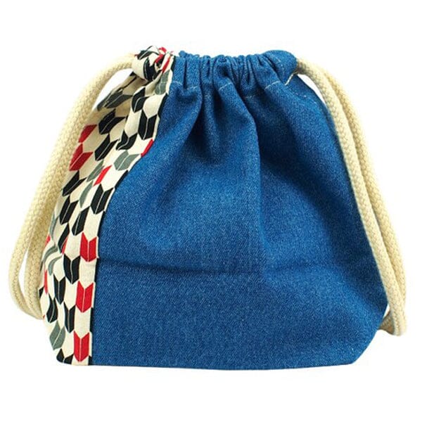 Japanese Yagasuri Print X Medium Blue Lunch Drawstring Sack Small