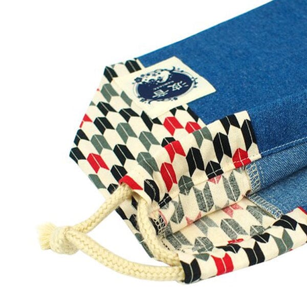 Japanese Yagasuri Print X Medium Blue Lunch Drawstring Sack Small