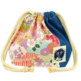 Japanese Floral Print Pink X Medium Blue Lunch Drawstring Sack Small