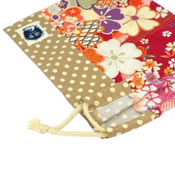 Japanese Sakura Floral Print x Beige Polka Dot Everyday Use Drawstring Sack Large