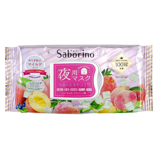 BCL Saborino Night Care Moisturizing Facial Mask (Aloe & Peach Leaf Extract) 28pcs